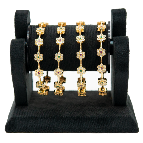 Gold-Plated Floral Stone Bangles